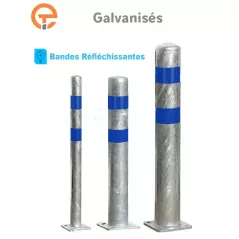 Poteau de protection galva bandes bleues à platine