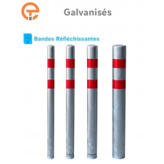 Poteau de Protection à Sceller Galva bandes Rouges