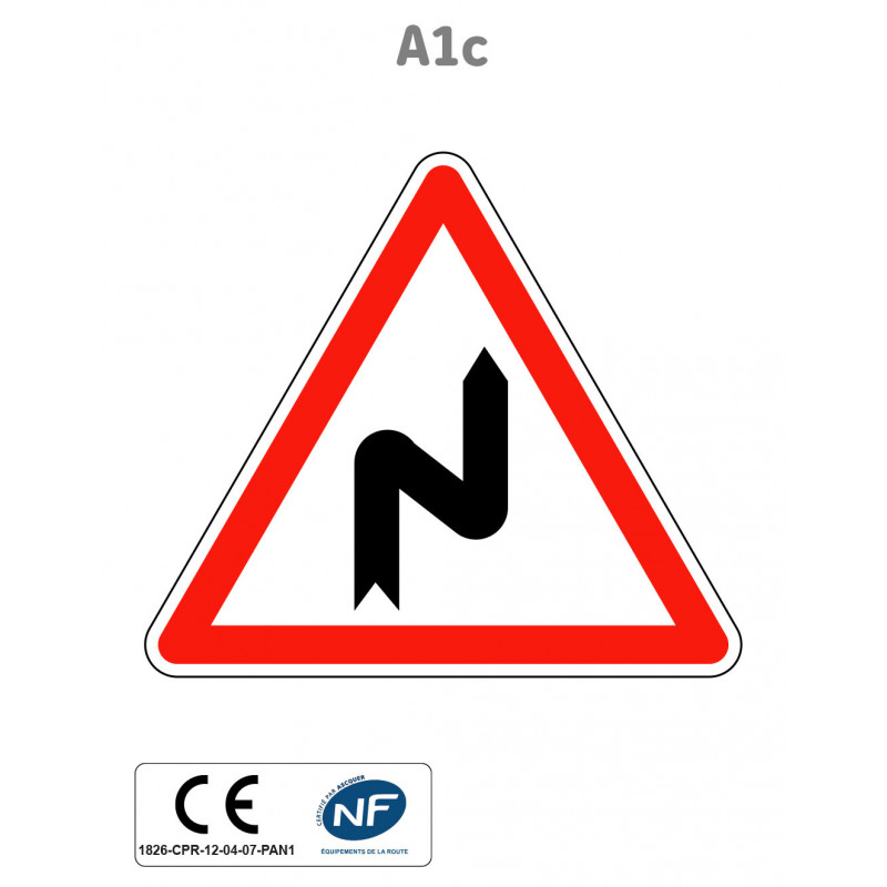 Panneau A1c Succession de virages dont le premier est à droite