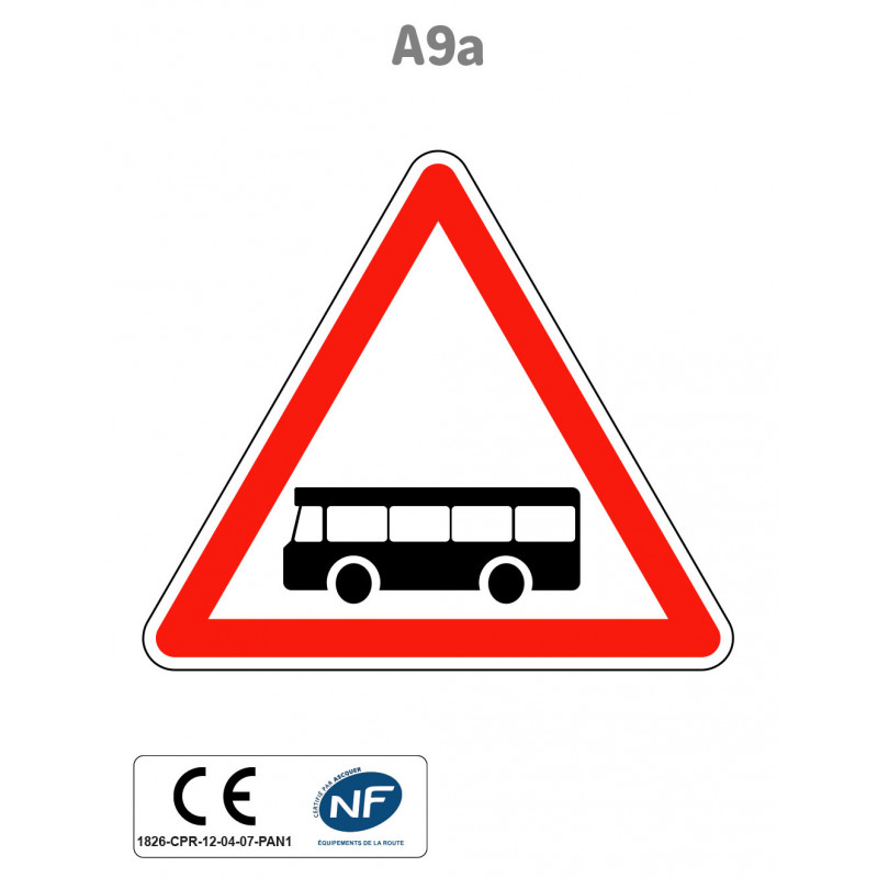 Panneau A9a Traversée de voie de véhicules des services réguliers de transport