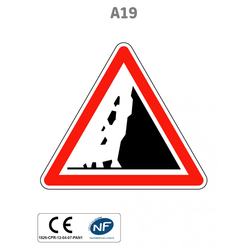 Panneau A19 Risque de chute de pierres