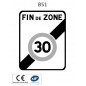 Panneau B51 Fin de zone 30 km/h