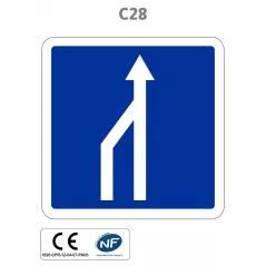 Panneau C28.ex1 Réduction du nombre de voies de circulation