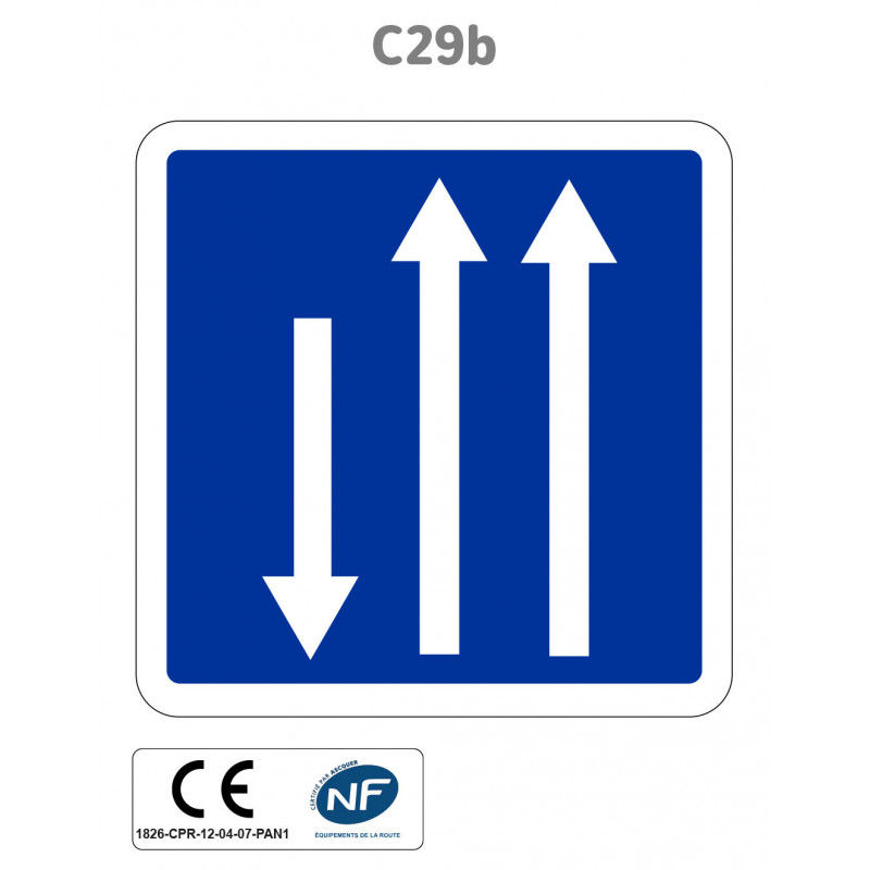 Panneau C29b Créneau de dépassement sur 3 voies