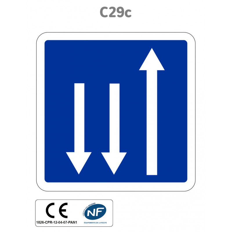 Panneau C29c Section de route à 3 voies