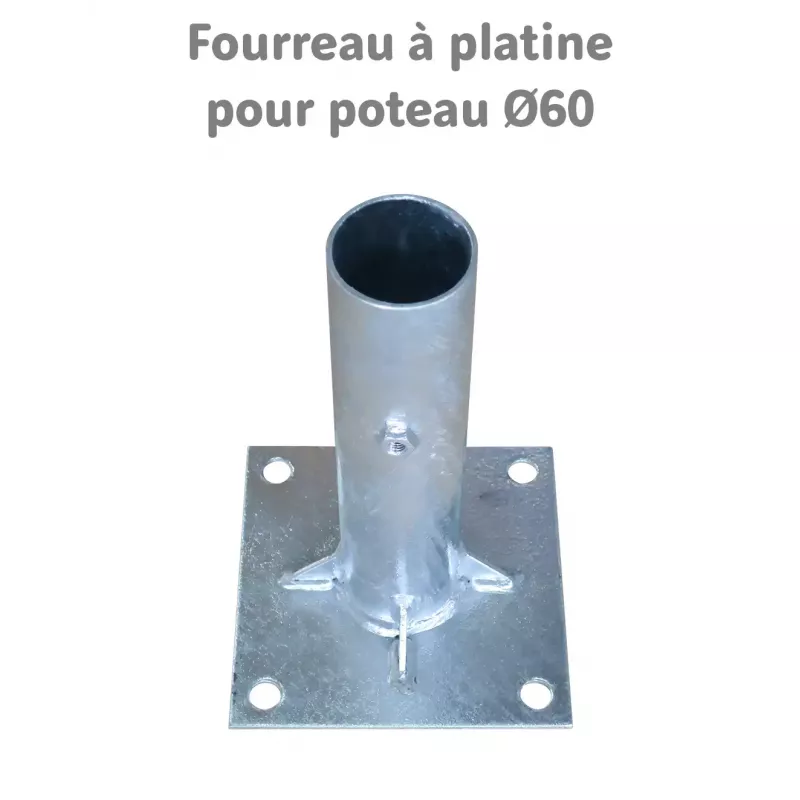 Fourreau à platine pour poteau de signalisation D. 60 mm