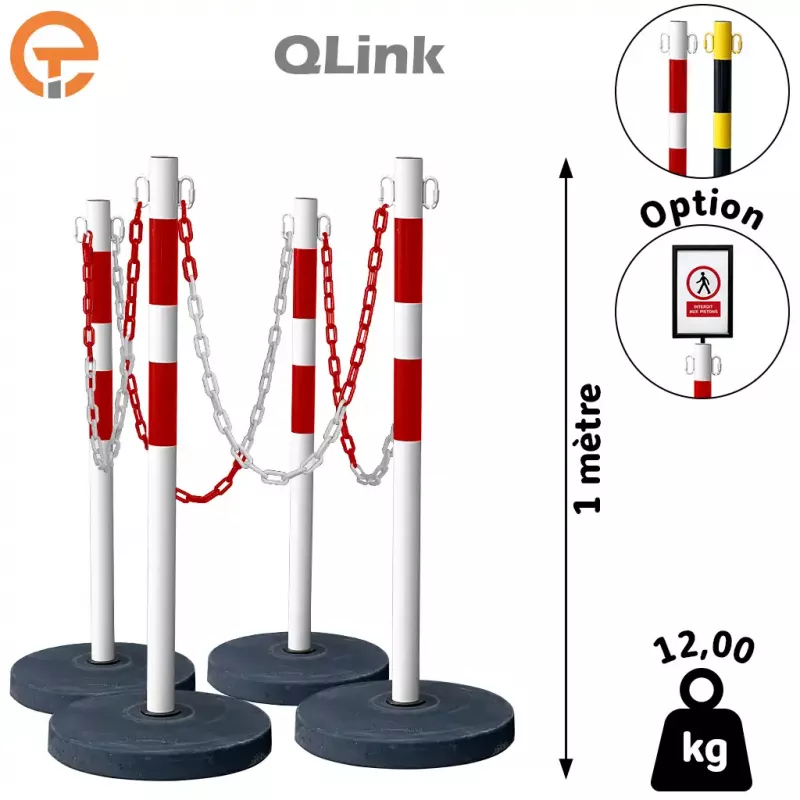 Kit Poteaux de balisage métal Qlink lestés 10 kg