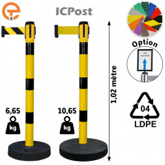 Poteau de balisage noir jaune à sangle 3 mètres