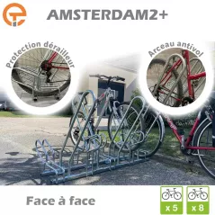 Râtelier Support vélos face à face sur 2 niveaux AMSTERDAM2+ avec arceaux antivol
