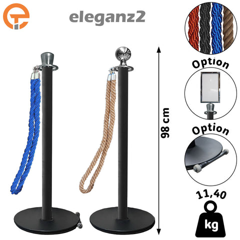 Poteau à corde eleganz2 Noir tête Inox