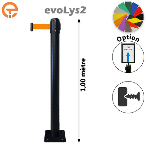 Poteau à platine Noir sangle 2, 3, 4 et 5 mètres evoLys2