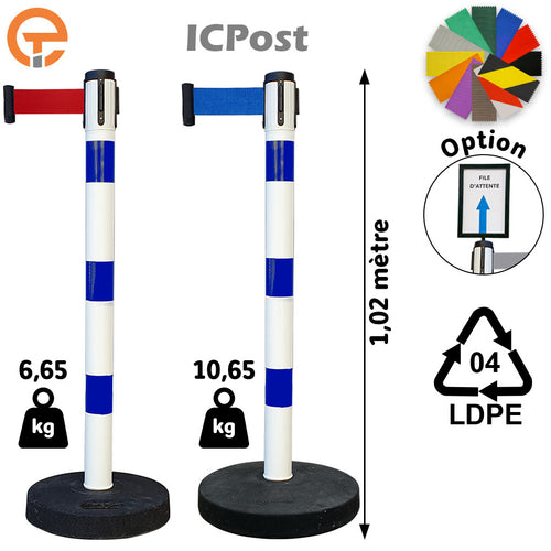 Poteau de balisage à sangle 3 mètres LDPE bleu blanc