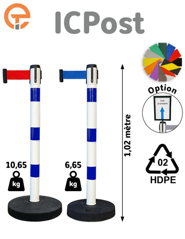 Poteau de balisage à sangle 3 mètres HDPE bleu blanc