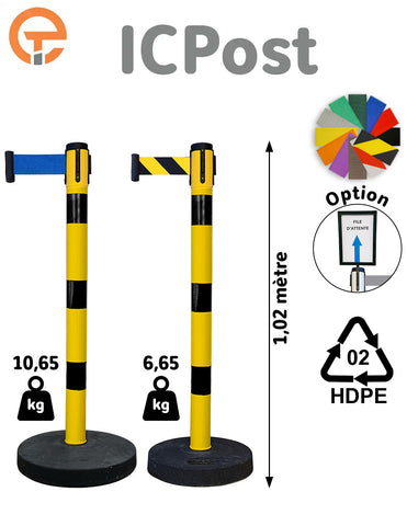 Poteau de balisage à sangle 3 mètres HDPE noir jaune