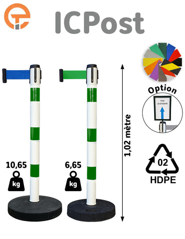 Poteau de balisage à sangle 3 mètres HDPE vert blanc