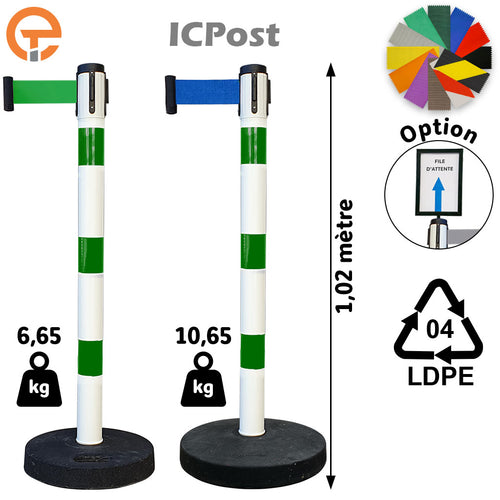 Poteau de balisage à sangle 3 mètres LDPE vert blanc
