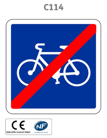 Panneau C114 Fin d'une Piste ou bande cyclable conseillée