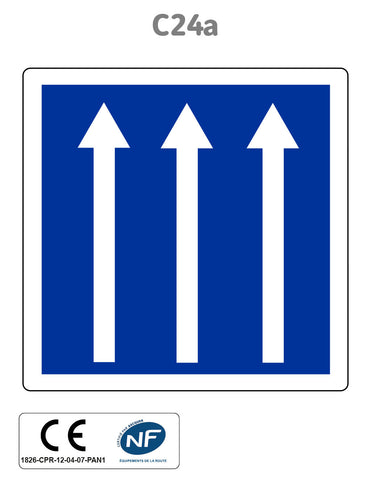 Panneau C24a.ex4 Affectation de voies