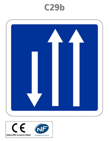 Panneau C29b Créneau de dépassement sur 3 voies