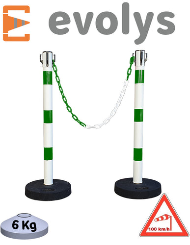 KIT 2 Poteaux à chaînes EVOLYS Vert Blanc - EQUIPEMENTECH