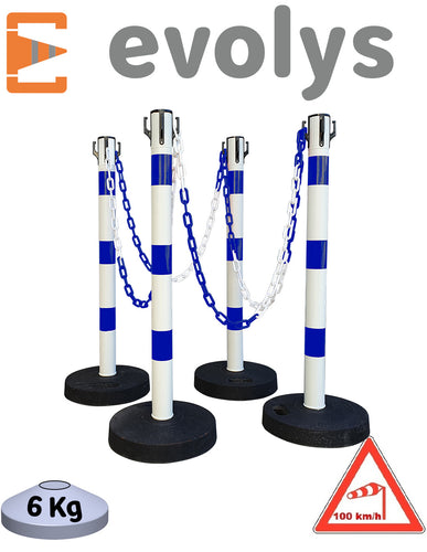 KIT 4 Poteaux à chaînes Bleu Blanc EVOLYS - EQUIPEMENTECH