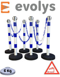 KIT 6 Poteaux à chaînes EVOLYS Bleu Blanc - EQUIPEMENTECH