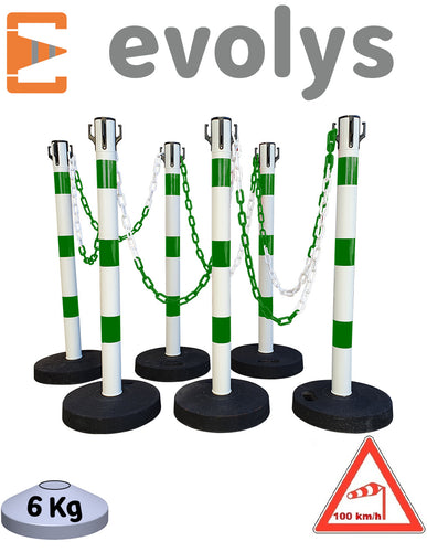 KIT 6 Poteaux à chaînes EVOLYS Vert Blanc - EQUIPEMENTECH