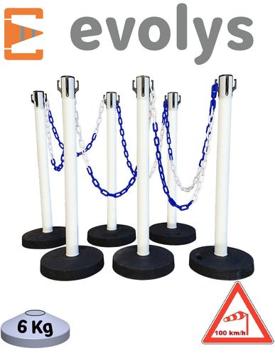 KIT 6 Poteaux à chaînes EVOLYS Bleu Blanc - EQUIPEMENTECH