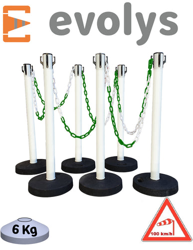 KIT 6 Poteaux à chaînes EVOLYS Vert Blanc - EQUIPEMENTECH