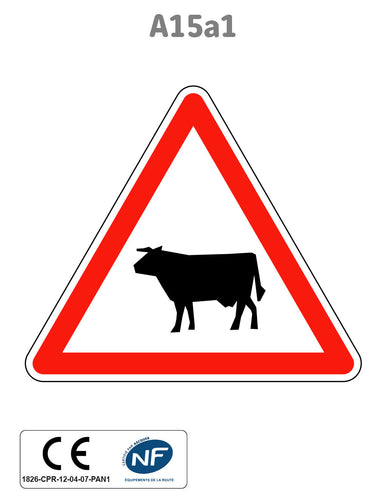 Panneau A15a1 Passage d'animaux domestiques vache