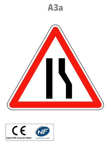 Panneau A3a Chaussée rétrécie par la droite