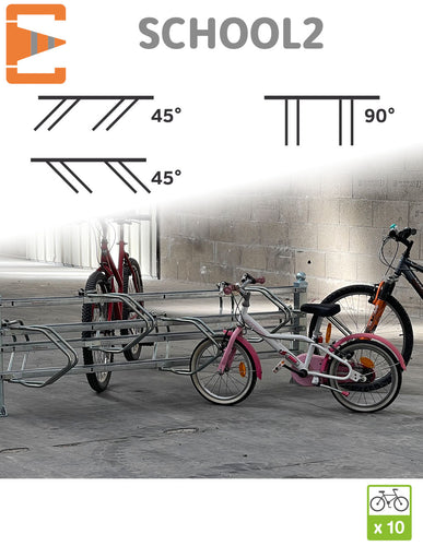 Racks Range Vélos Modulaires Face à Face SCHOOL2 à 90° ou 45°